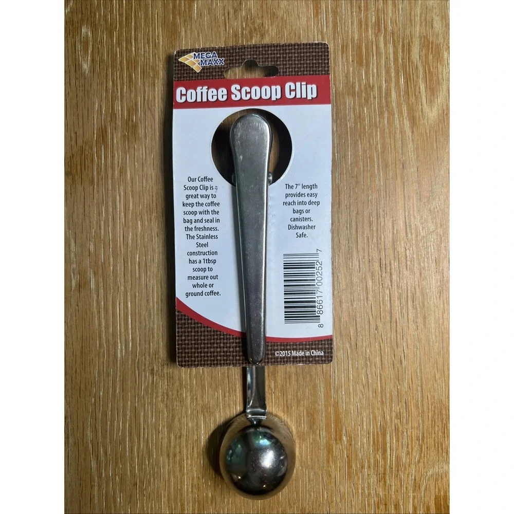 Coffee Tea Stainless Steel Scoop w/ Bag Clip‎ - 1.5 Tbsp Measuring Spoon